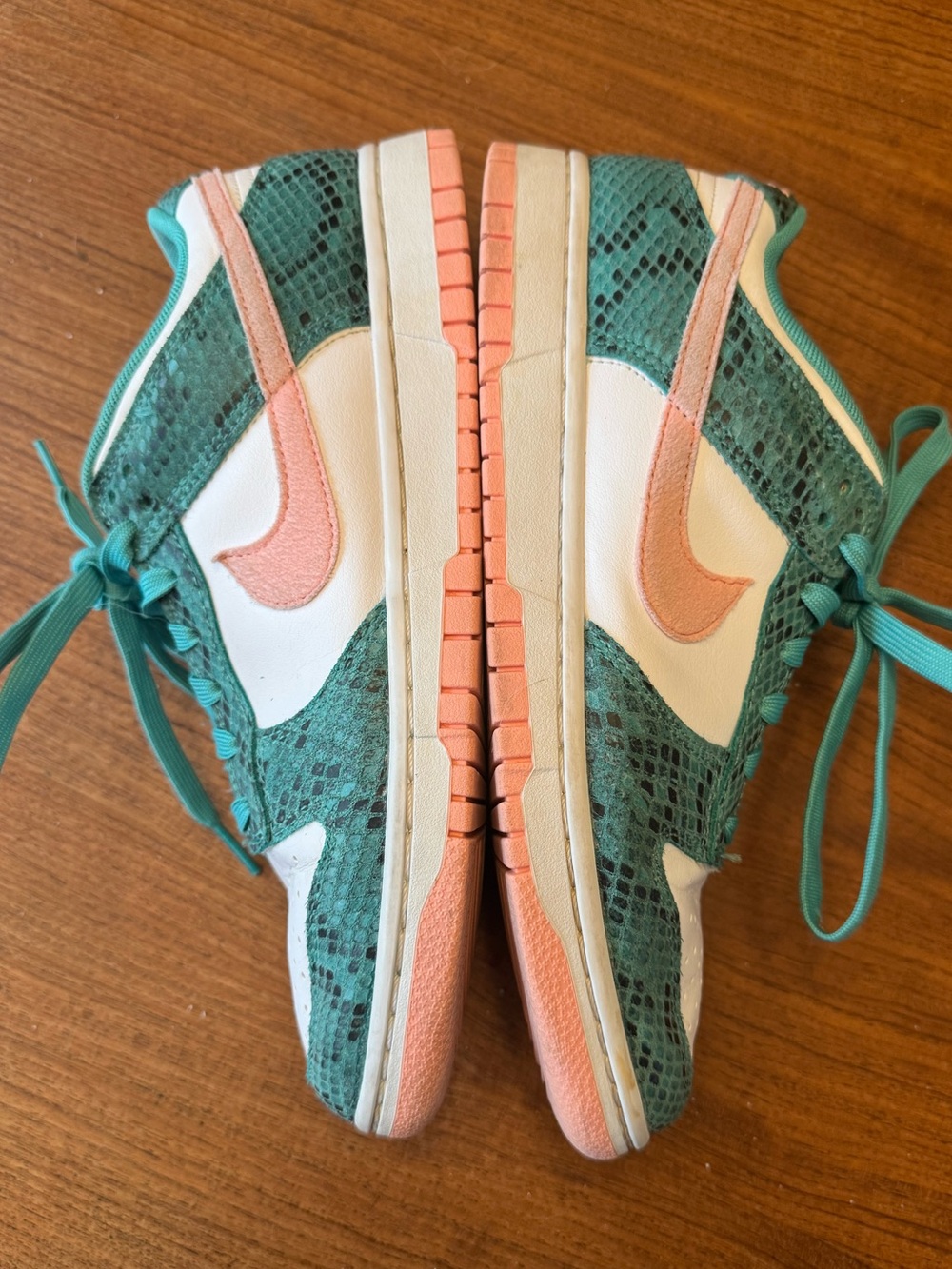 Nike Dunk Low Washed Teal Snakeskin & Coral Low-Top Sneakers M8 EU41